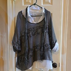 Gray Women's Sweater with Embroidered Details